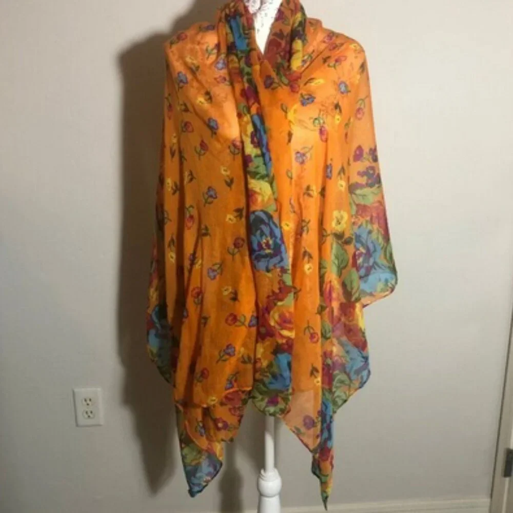 🌸 Vibrant Floral Sheer Scarf / Shawl – Bold, Romantic, Cottagecore Dream 🌸